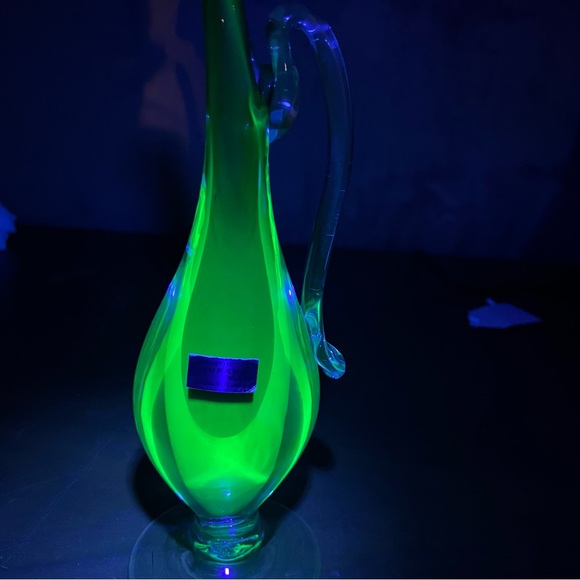 Murano Venetian Purple & Green Uranium Sommerso Glass Stem Vase Hand Blown - Picture 2 of 16